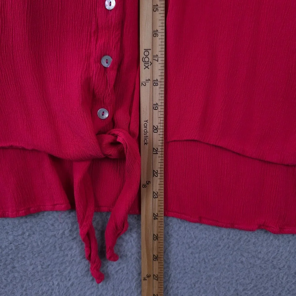 Chicos Shirt Womens 3 US XL Pink Tie Hem Button Up Dolman Sleeve Crinkle Top - Picture 6 of 9